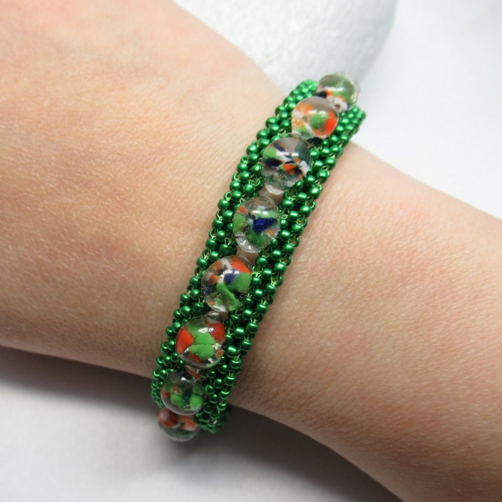 Hand Woven borosilicate teardrop bead bracelet